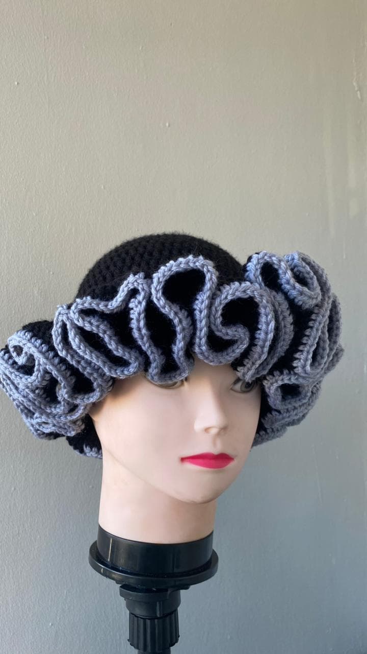 Black & Grey Ruffle Hat view 2