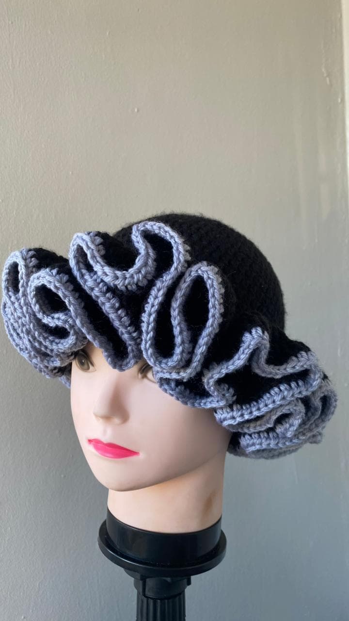 Black & Grey Ruffle Hat view 3